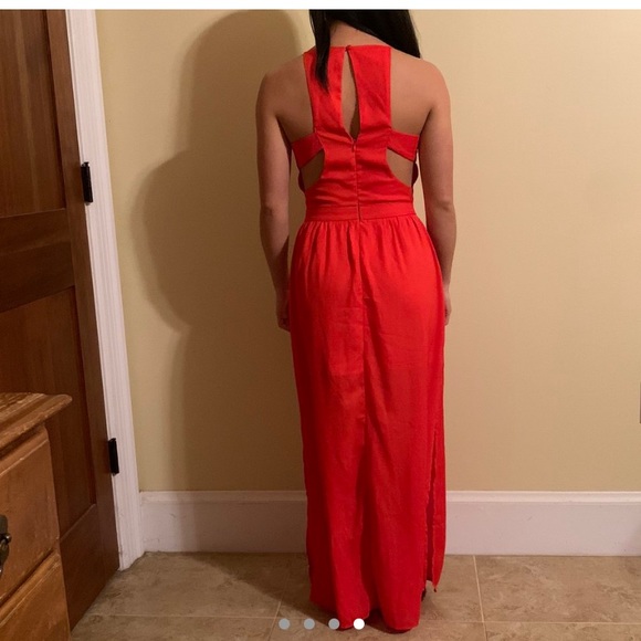 Orange cut-out side slit summer dress - Picture 2 of 3